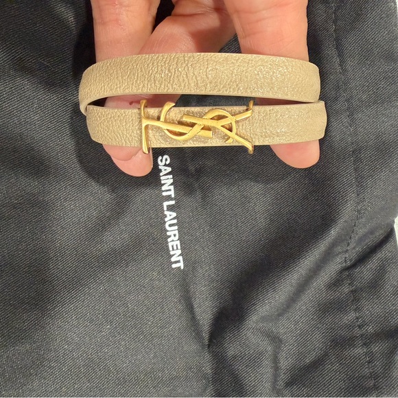 Saint Laurent Beige Leather Bracelet with Gold Emblem